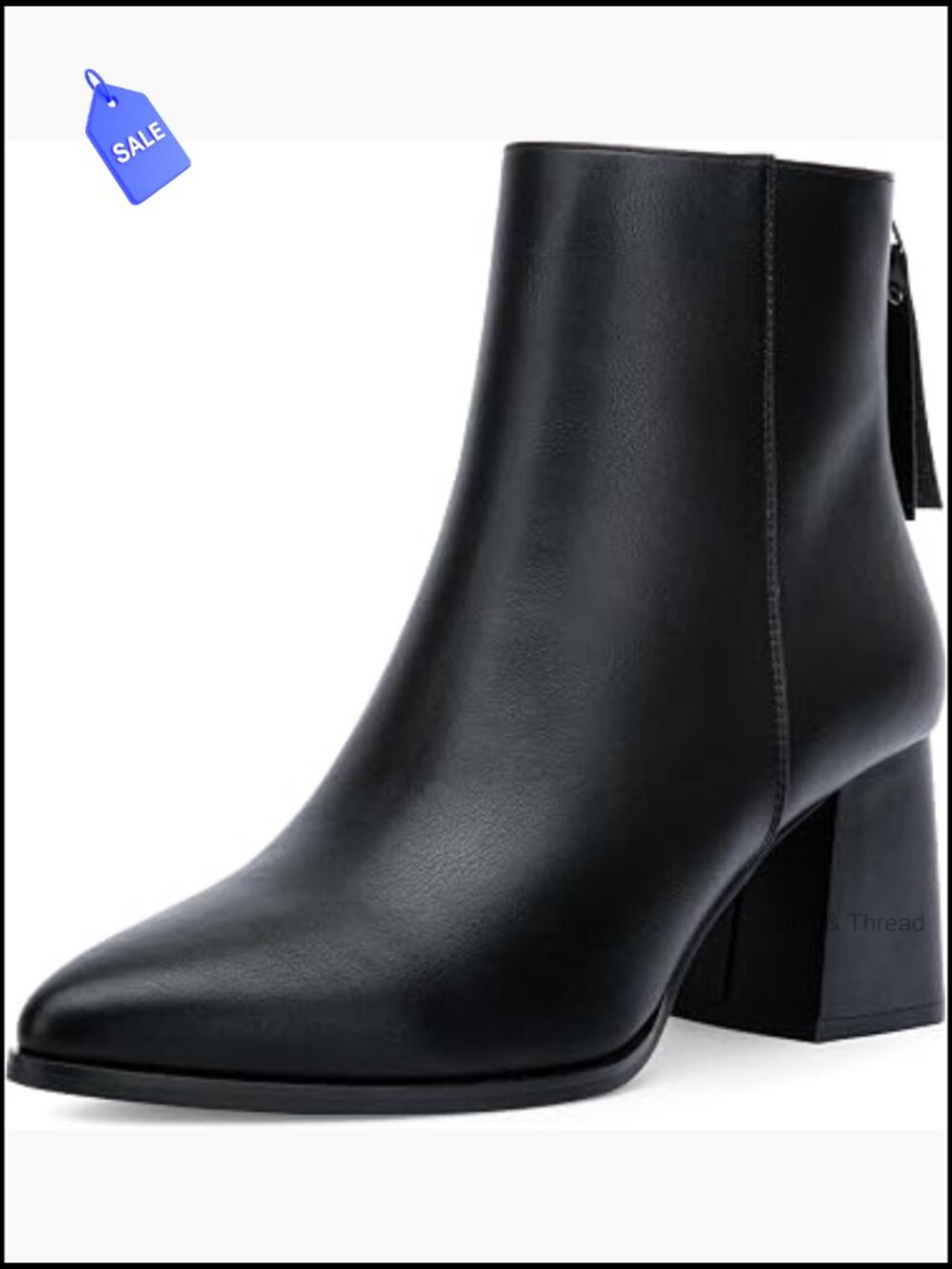 Women's Pointed Toe Ankle Boots Chunky Block Heel Back Zipper Faux Leather